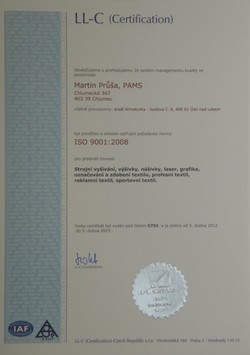 Nová certifikace ISO 9001 pro: Strojní vyšívání, výšivky, nášivky, laser, grafika ...
